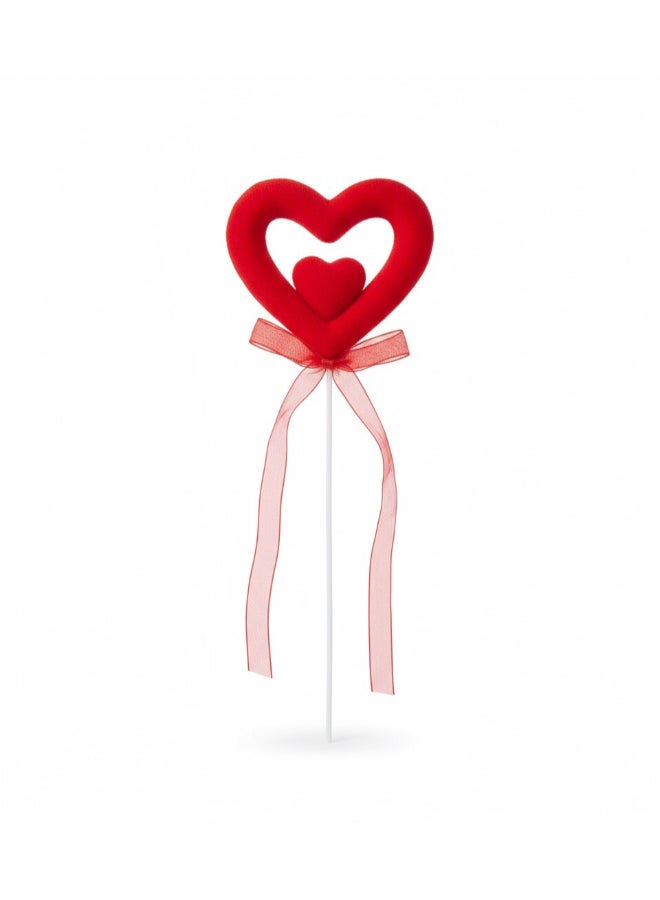 Toyland 10 CM Red Heart Stick Decoration – Double Heart Design with Ribbon for Valentine’s Day & Gift Décor - Image 1